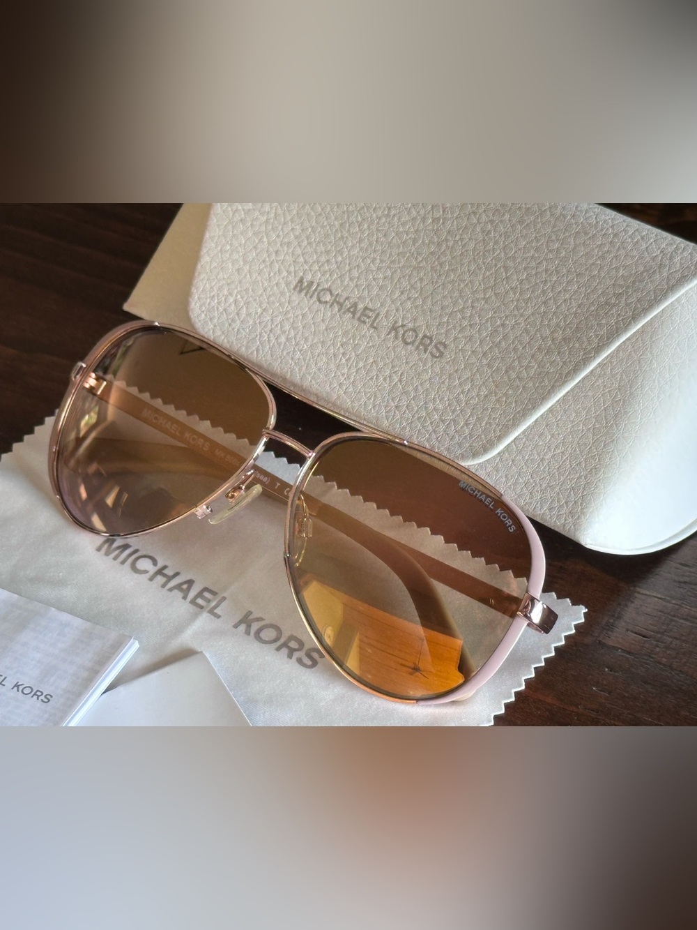 Michael Kors Pink and Gold Aviator Sunglasses
